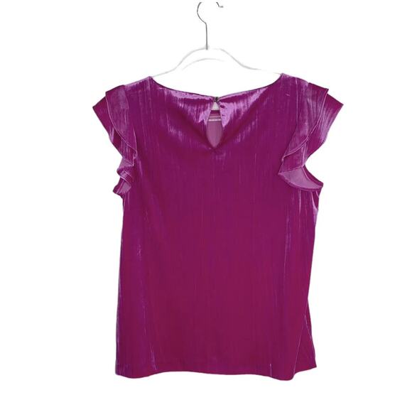 Ellen Tracy Shirt Womens Small Blouse Pink Velour/Velvet Flutter Sleeve Studded - Picture 2 of 10